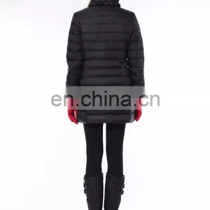 Ladies Trench Coat Black Jacket Fur Hood Down Jacket thumbnail-6