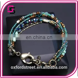 European Retro Fashion Multilayer Glass Bead Alloy Antique Bronze Bracelet thumbnail-1