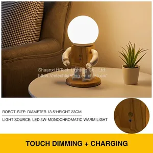 Wooden Robot Desk Lamp Children Reading Light USB Touch Dimming Table Light Boy Gift Nordic Kids Bedroom Minimalist Book Light thumbnail-3