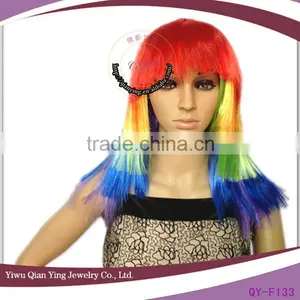 Cheap Synthetic Custom Multi Color Team Sports Fan Party Wigs thumbnail-1