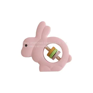 Cute Rabbit Wood Silicone Baby Teether Toys thumbnail-2