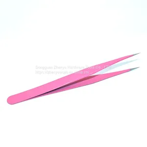 Metal Tweezers Deep Pink Straight Head Tweezers Crystal Glue Diy Handmade Tool Material Straight Head Tweezers thumbnail-4