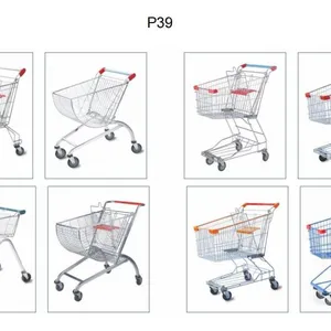 150L Asia 5 Inch PU Wheel Steel Shopping Trolley for Supermarket （surface : Zinc and Transparent Powder Coating） thumbnail-1