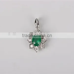 925 Sterling Silver Green Stone Jewelry Pendant Necklace thumbnail-4