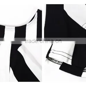 Black and White Stripe Women Fashion T Shirt Design China Factory Supplied thumbnail-6
