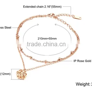 Fashion Jewelry Adjustable 316L Stainless Steel Rose Gold Flower Anklets for Women,rose Anklet thumbnail-6