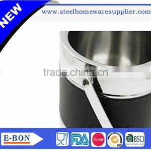 Hot Sale Stainless Steel Ice Bucket With Black PU Leather Bar Tools thumbnail-4