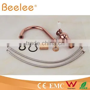 HOT SALE Rose Gold High Arc 360 Swivel Kitchen Faucet With Ceramic Lever Handle QL14029B thumbnail-5