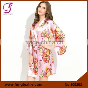 FUNG 3002 Women Satin Floral Kimono Robe thumbnail-2