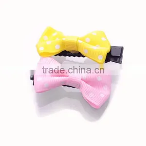 YIWU Wholesale Kids Baby Girls Boutique Small Grosgrain Ribbon Colorful Dot Hair Bow Clips/ thumbnail-5