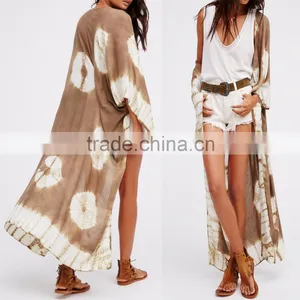 Casual Clothing OEM Kaftan Open Front Tie Dye Woman Long Print Kimono thumbnail-1