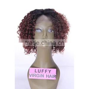 Two Tone Color Afro Kinky Curly Brazilian 1b/#30 Ombre Lace Front Wig thumbnail-4