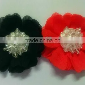 Coloful Chiffon Fabric Flower With Crystals for Shoes thumbnail-1