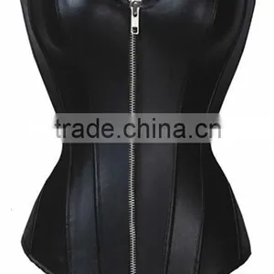 Newest Sexy Zip Leather High Quality Corset For Women In Black thumbnail-1