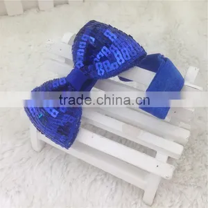 New Arrival 3inch Sequin Hair Bows Sequin Bows With Elastic Baby Headband for Baby Girls Hairband for Headwear in Stock thumbnail-2