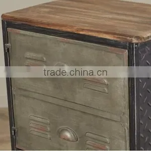 Industrial Metal Frame Wood Top Bookcase With Fluted Doors thumbnail-4