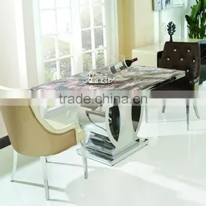 TH337 Dining Room Furniture Stainless Steel Marble Top Dining Set for Sale thumbnail-2