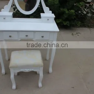 Antique Vanity Cheap Beauty Makeup Wood Dresser With Mirror, Antique Dressing Table With 5 Drawers thumbnail-3