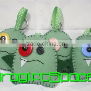 2017 Cute Green Leaf Monster Felt Keychain Made in China thumbnail-1