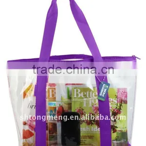 Clear ZIPPER Tote With Color Trim and Bottom&Transparent PVC Tote Bag(TM-PVC-001) thumbnail-1