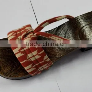 Canvas Strap Beach Flip Flops Wood Grain Eva Slipper GETA thumbnail-1