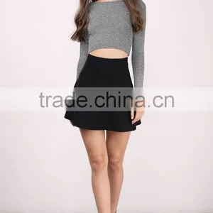 Ladies Designer Skirt Suits Stylish Custom Black A Line Flowy Circle Skirt Fashion Skirt And Crop Top Set New Style thumbnail-5