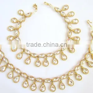 GOLD Tone Crystal Beads PAYAL Anklets Pair thumbnail-3