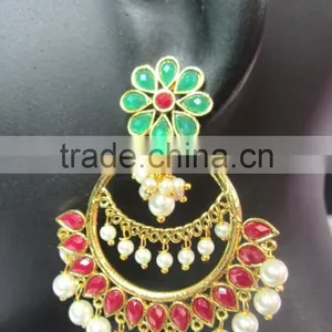 RED GREEN Gold Plated DANGLER Earrings thumbnail-3