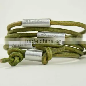 Personalized Engraved Leather Bracelet, Wrapped Leather Bracelet, Name/logo Stamped Bracelet,multi Strand Family Bracelet thumbnail-1
