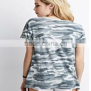 2015 Hot Sale Ladies Wear Short Sleeves Camo T-Shirt Round Neck Tee thumbnail-4