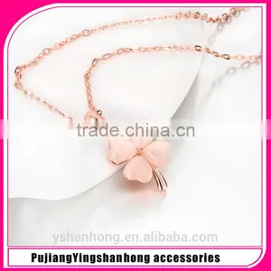 Rose Gold Opal Clover Pendant Necklace thumbnail-1