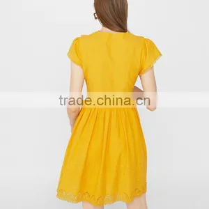 Embroidery Cutwork Cotton Dresses Ladies Crocheted Fit and Flare Short Dress thumbnail-2