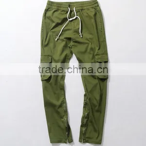 Mens Green Pocket Inside Hem Zipper Woven Fashion Pants thumbnail-5