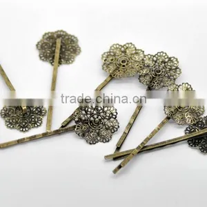 Antique Bronze Filigree Flower Bobby Pins Hair Clips 6.4x2.3cm(2-1/2"x7/8"), Sold per Pack of 30,Customize thumbnail-1