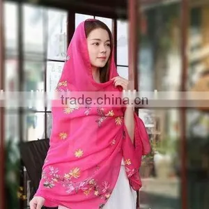 2017 Hot Sale Spring Summer Scarves Cotton Folwer Embroidery Hijab Scarf for Muslim Woman thumbnail-5