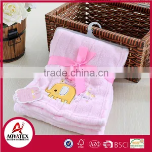 Promotion Sale Cute Embroidered Knitted Coral Fleece Baby Blanket thumbnail-1