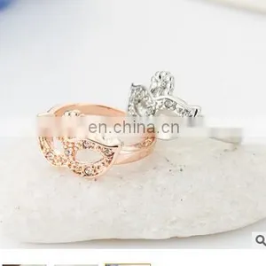 Korean Version of the High-quality Fashion Mask Gilded Gold Crystal Ring Tail Ring Girl Gift Ring thumbnail-3