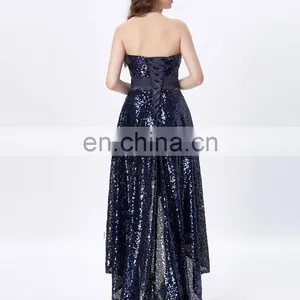 Grace Karin New Strapless Sweetheart Navy Blue Short Front Long Back Prom Dress With Shining Sequins CL6240 thumbnail-3
