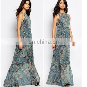 2016 Summer Europe Printed Loose Sleeveless Laides Fancy Long Maxi Dress thumbnail-1