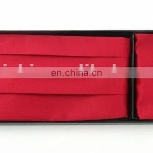 Men Exquisite Solid Red Yarn Dyed Fabric Bow Ties Including Belt thumbnail-1