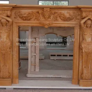 French Style Classic White Cherub Marble Fireplace Mantel With Angle Statue thumbnail-4