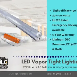 40W 4ft LED Linear High Bay Lights Vapor-Tight, 100-277vac, 5yrs Warranty thumbnail-2