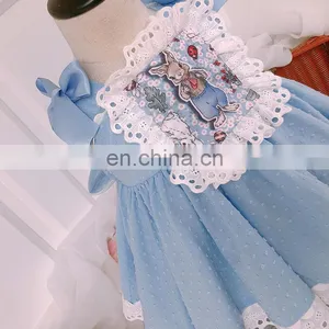 2 PCS Lolita Spanish Floral Vintage Princess Ball Gown Dress For Baby Girls Birthday Party Sleeveless Flowers Bow Dress thumbnail-3