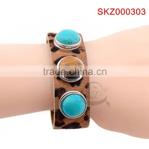 2015 New Products Leather Snap Botton Natural Stone Bracelet thumbnail-1