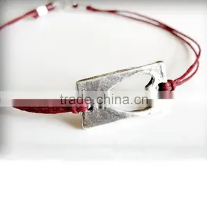 RetroStyle Red Rope Wax Cord Bracelet Metal Heart Charm Bangle Bracelet thumbnail-1
