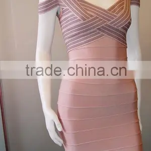 Hot Selling TOP Quality Women Sey Jacquard Pink Rayon Bandage Dress 2015 Ladies Designer Bodycon HL Bandage Dress For Girls Band thumbnail-2