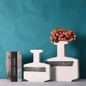 Flat T Letter Chinese Modern Simple Ceramic Flower Vase For Hallway Decor thumbnail-2
