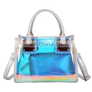 Super Hot Big Capacity, Holographic Waterproof Transparent Tote Bag Clear Pvc Jelly Portable Bags Handbags Women/ thumbnail-5