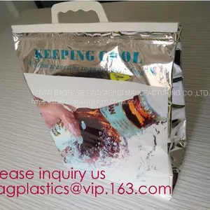 Aluminum Foil Insulated Cooler Bags Waterproof Folding Thermal Lunch Bag,Zip-Lock Grocery Handle Thermal Insulation Cool thumbnail-2