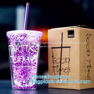 U Shaped Creative Disposable Plastic Cup Transparent Beverage Juice Coffee Tea Takeaway Packaging Cups With Lid thumbnail-3